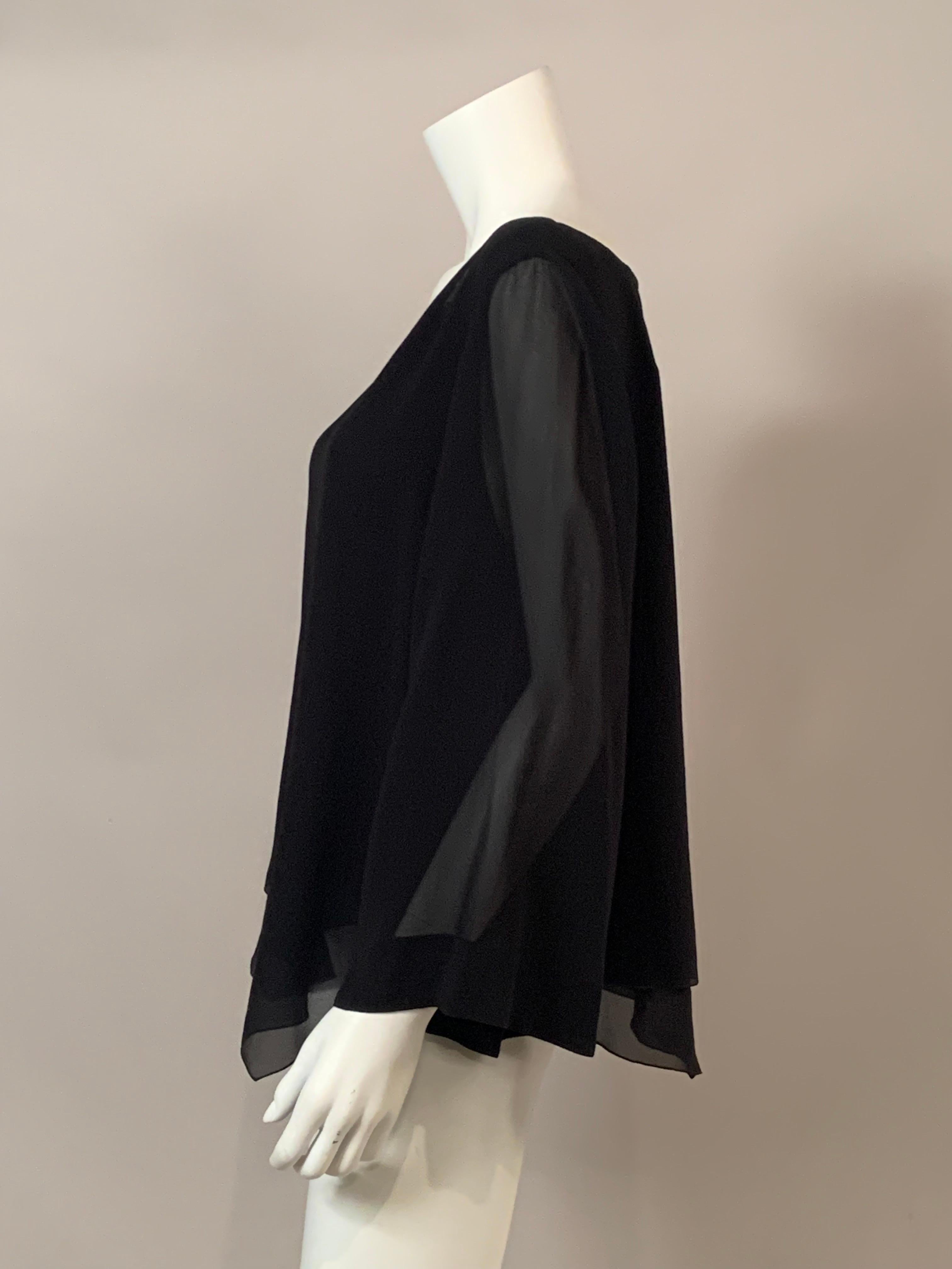 Armani Collezioni Black Silk Chiffon Tunic Top   In Excellent Condition For Sale In New Hope, PA