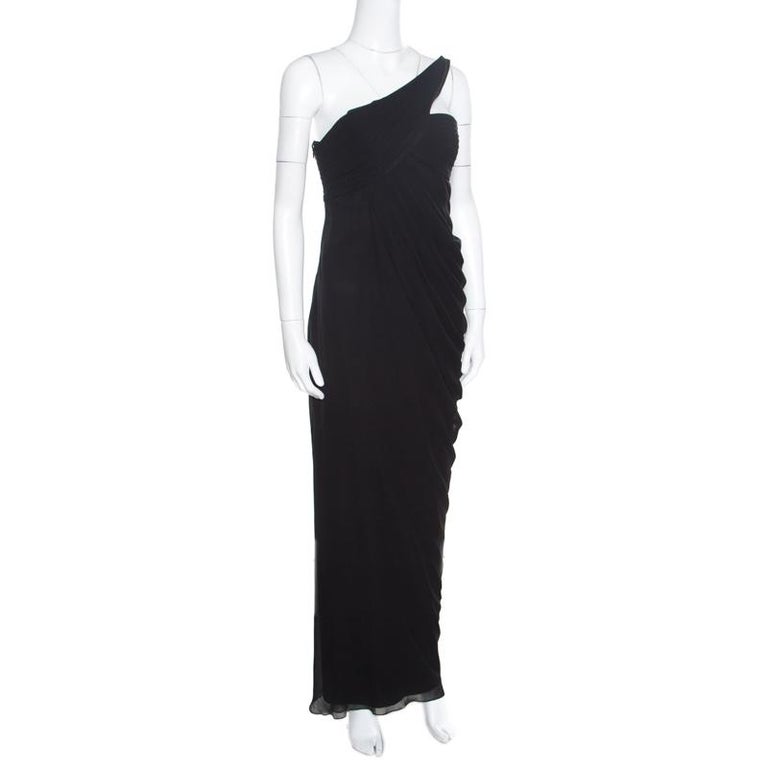 Armani Collezioni Black Silk Draped One Shoulder Asymmetric Evening ...