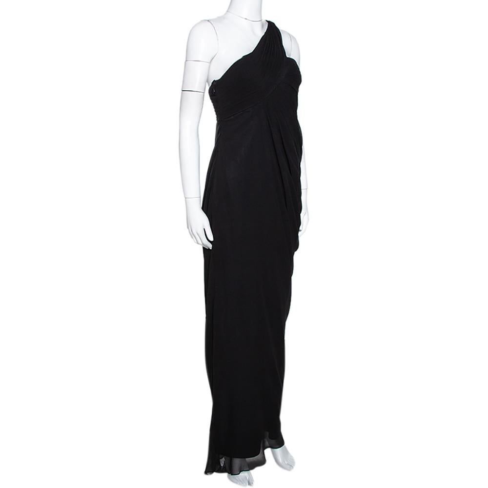 Armani Collezioni Black Silk Draped One Shoulder Asymmetric Gown M In Excellent Condition In Dubai, Al Qouz 2