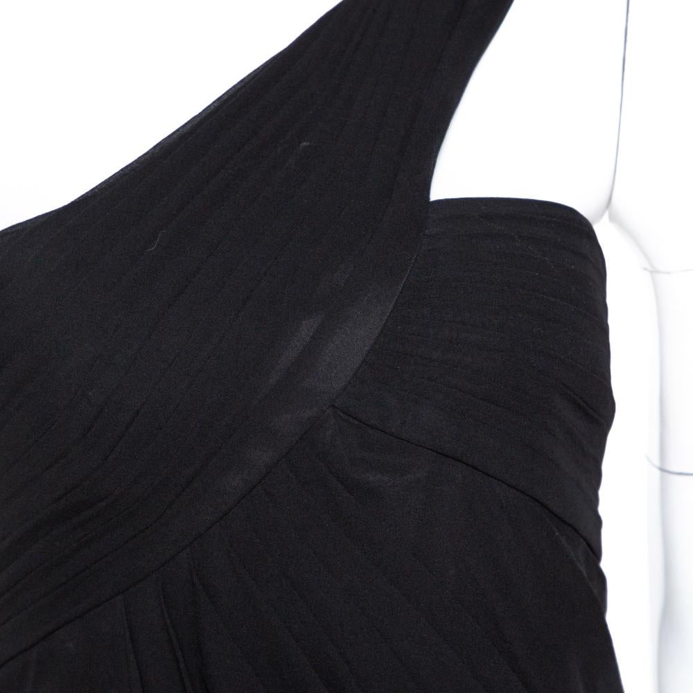 Women's Armani Collezioni Black Silk Draped One Shoulder Asymmetric Gown M