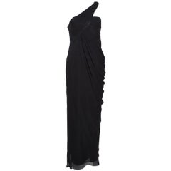Armani Collezioni - Robe asymétrique drapée asymétrique en soie noire, taille M