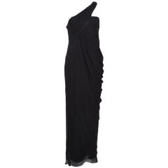 Armani Collezioni Vestido asimétrico de seda negro drapeado con un hombro M