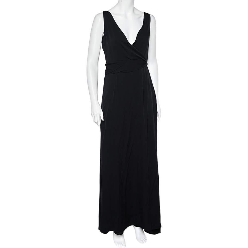 Armani Collezioni Black Silk Sleeveless Maxi Dress M For Sale 2