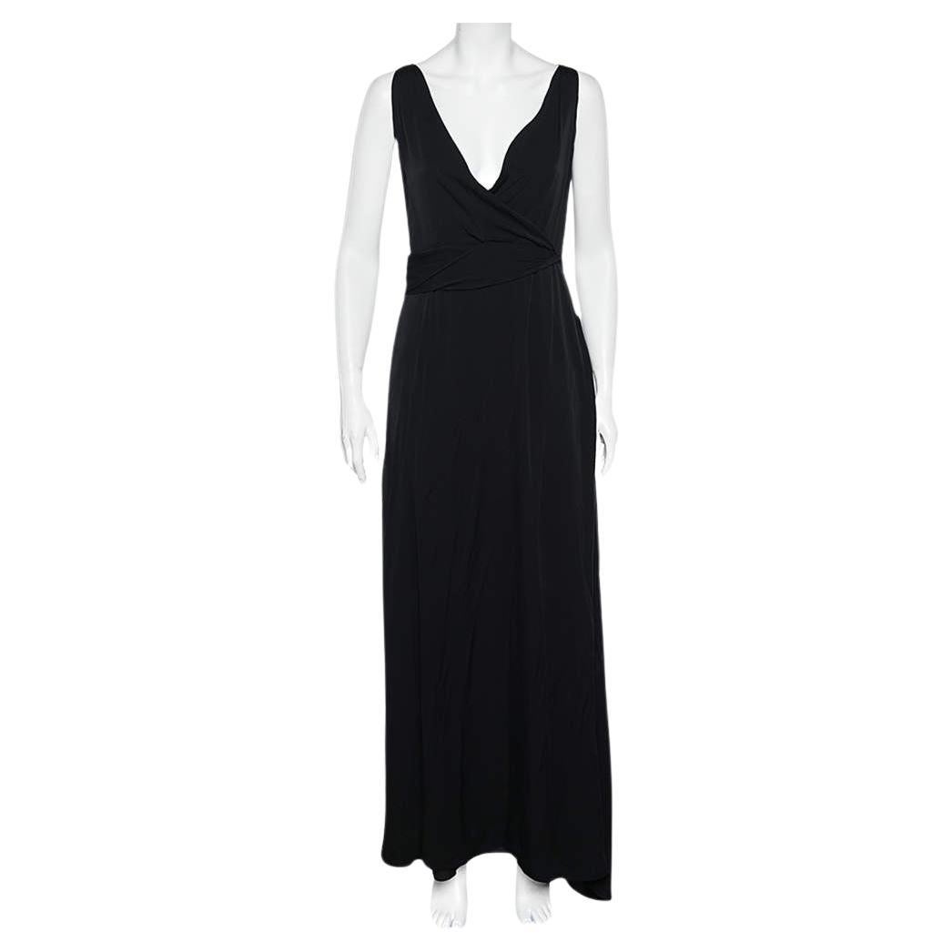Armani Collezioni Black Silk Sleeveless Maxi Dress M For Sale