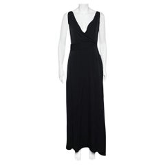 Armani Collezioni Robe longue sans manches en soie noire M.