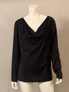 Armani Collezioni Black Silk Tunic Top with Draped Neckline