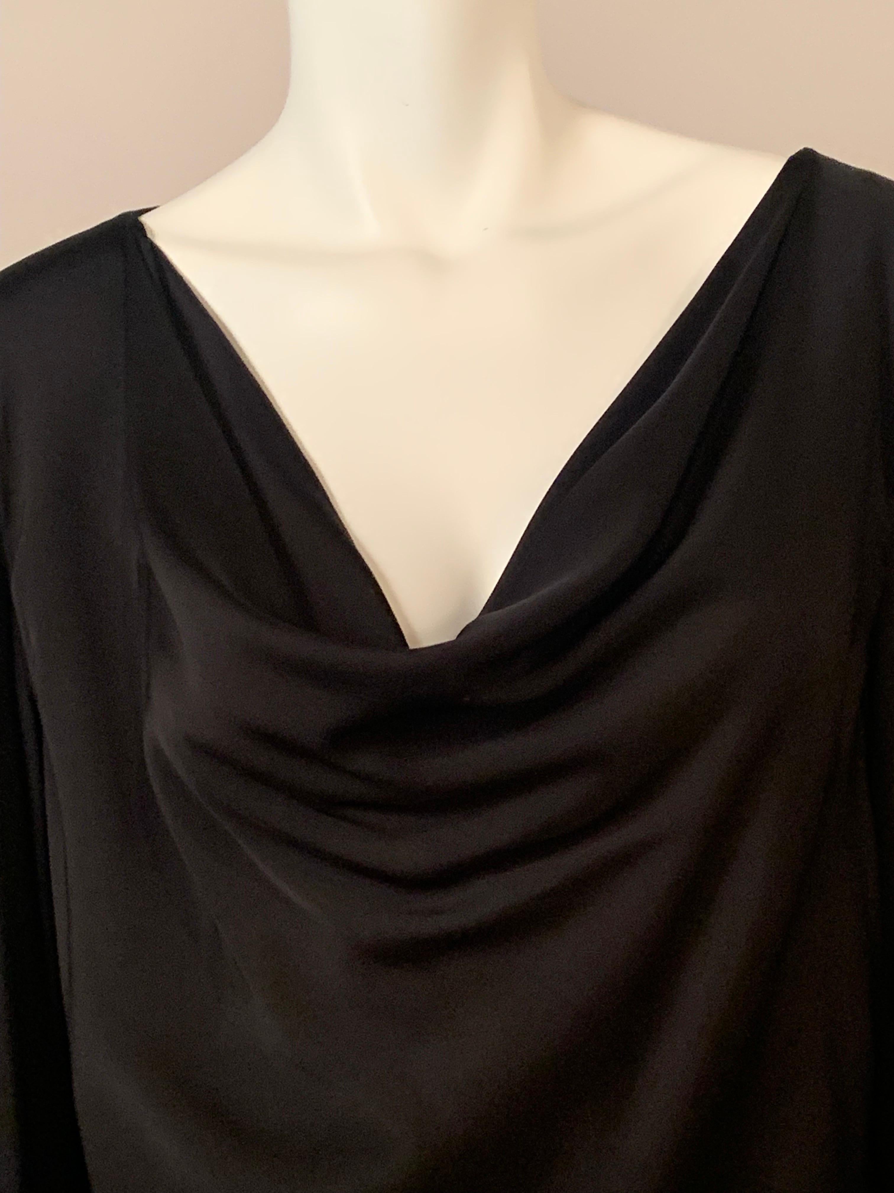 Armani Collezioni Black Silk Tunic Top with Draped Neckline  In Excellent Condition For Sale In New Hope, PA