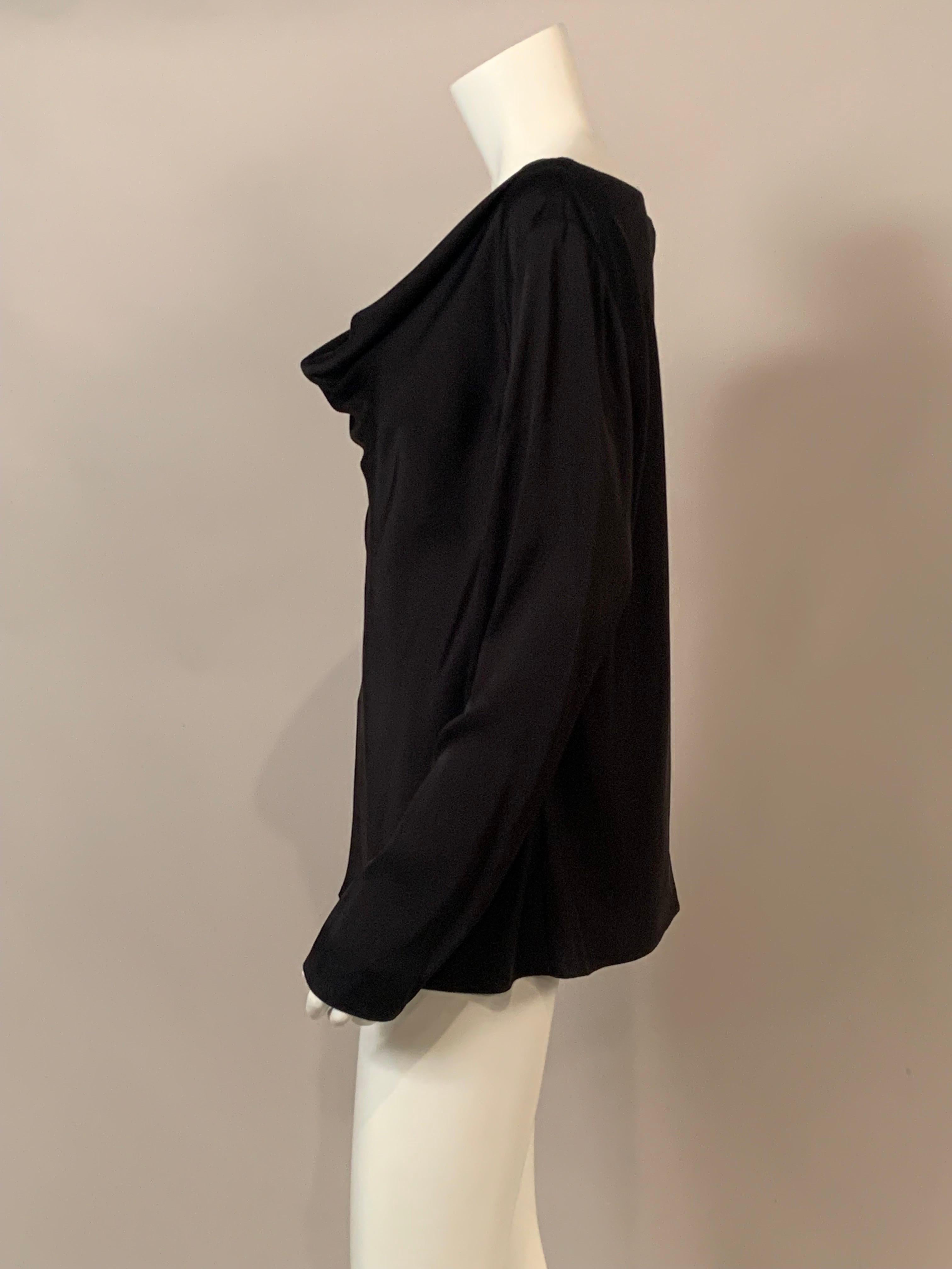 Women's Armani Collezioni Black Silk Tunic Top with Draped Neckline  For Sale