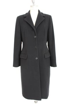 Armani Collezioni Black Soft Wool Classic Long High Collar Elegant Coat