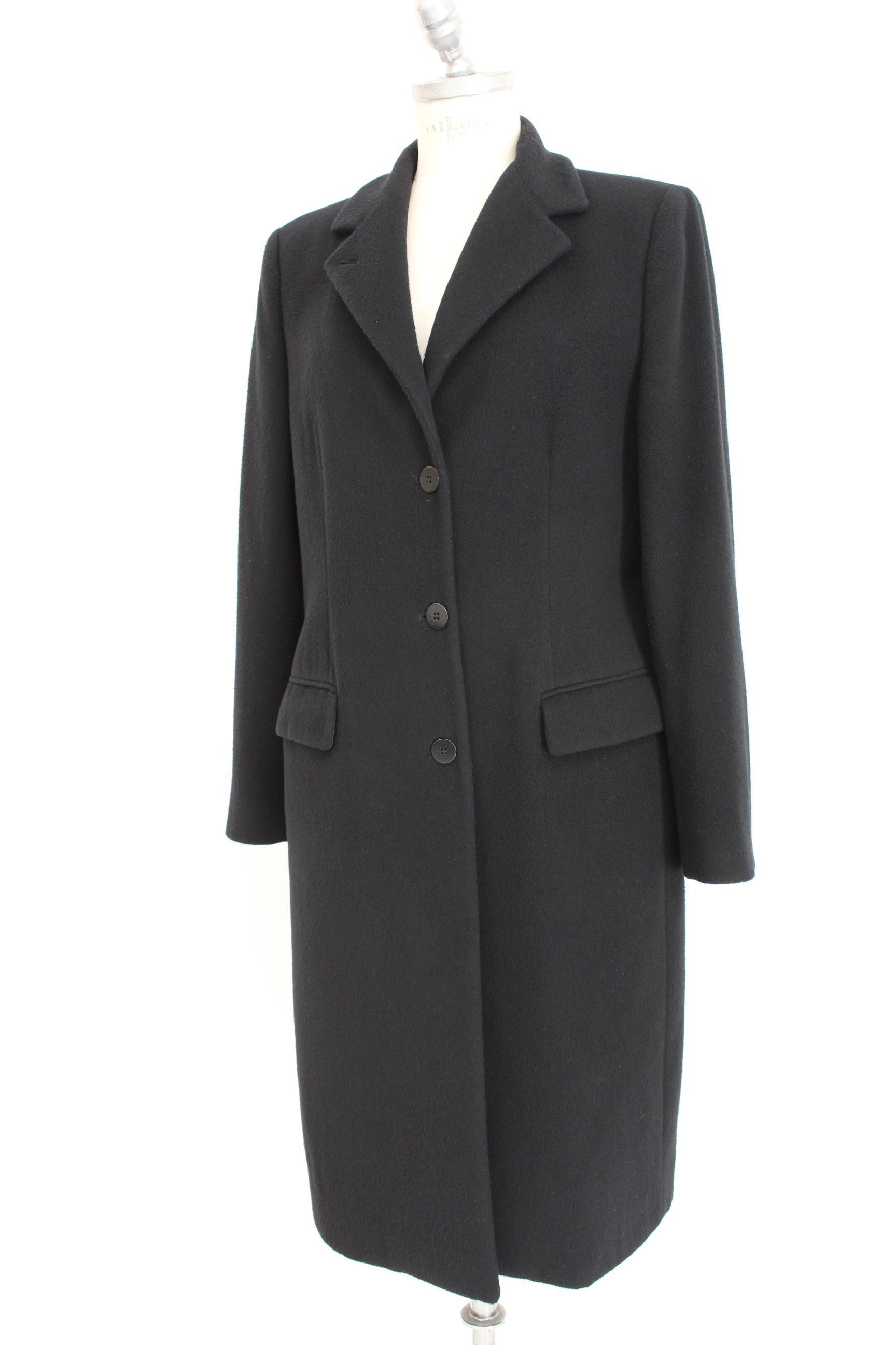 Armani Collezioni Black Soft Wool Classic Long High Collar Elegant Coat  In Excellent Condition In Brindisi, Bt