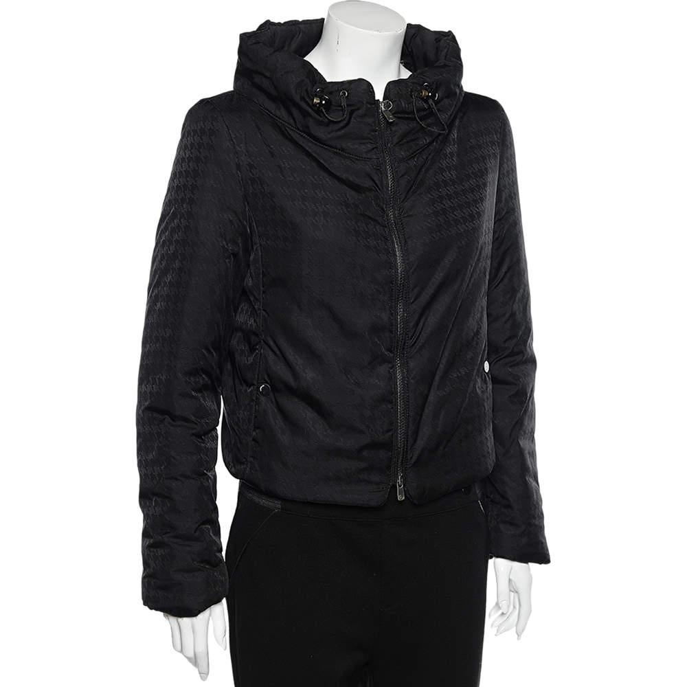 Armani Collezioni Black Synthetic Concealed Hood Detail Zip Front Jacket M In Good Condition For Sale In Dubai, Al Qouz 2