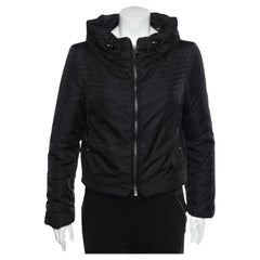 Armani Collezioni Black Synthetic Concealed Hood Detail Zip Front Jacket M