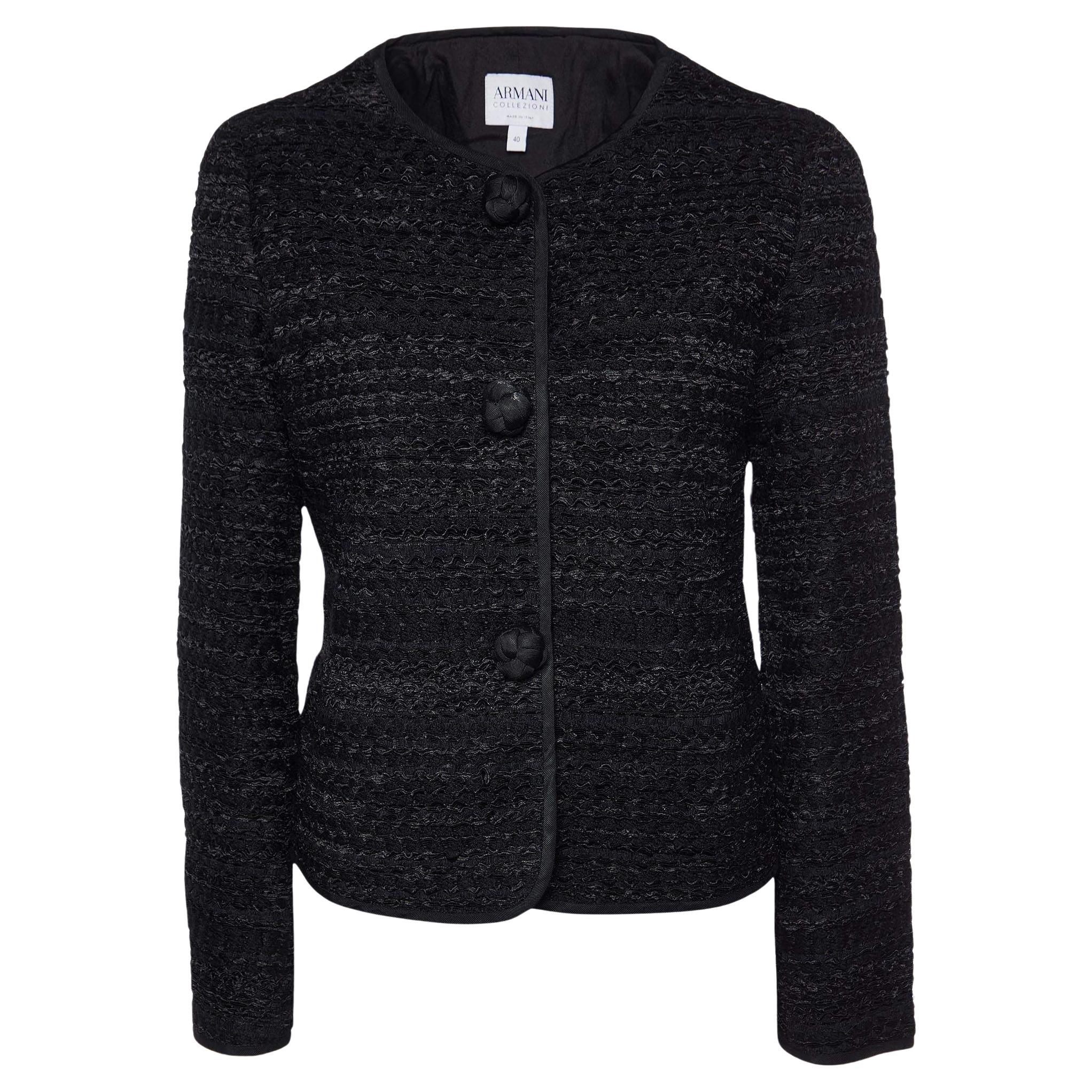 Armani Collezioni Black Tweed Button Front Jacket S For Sale