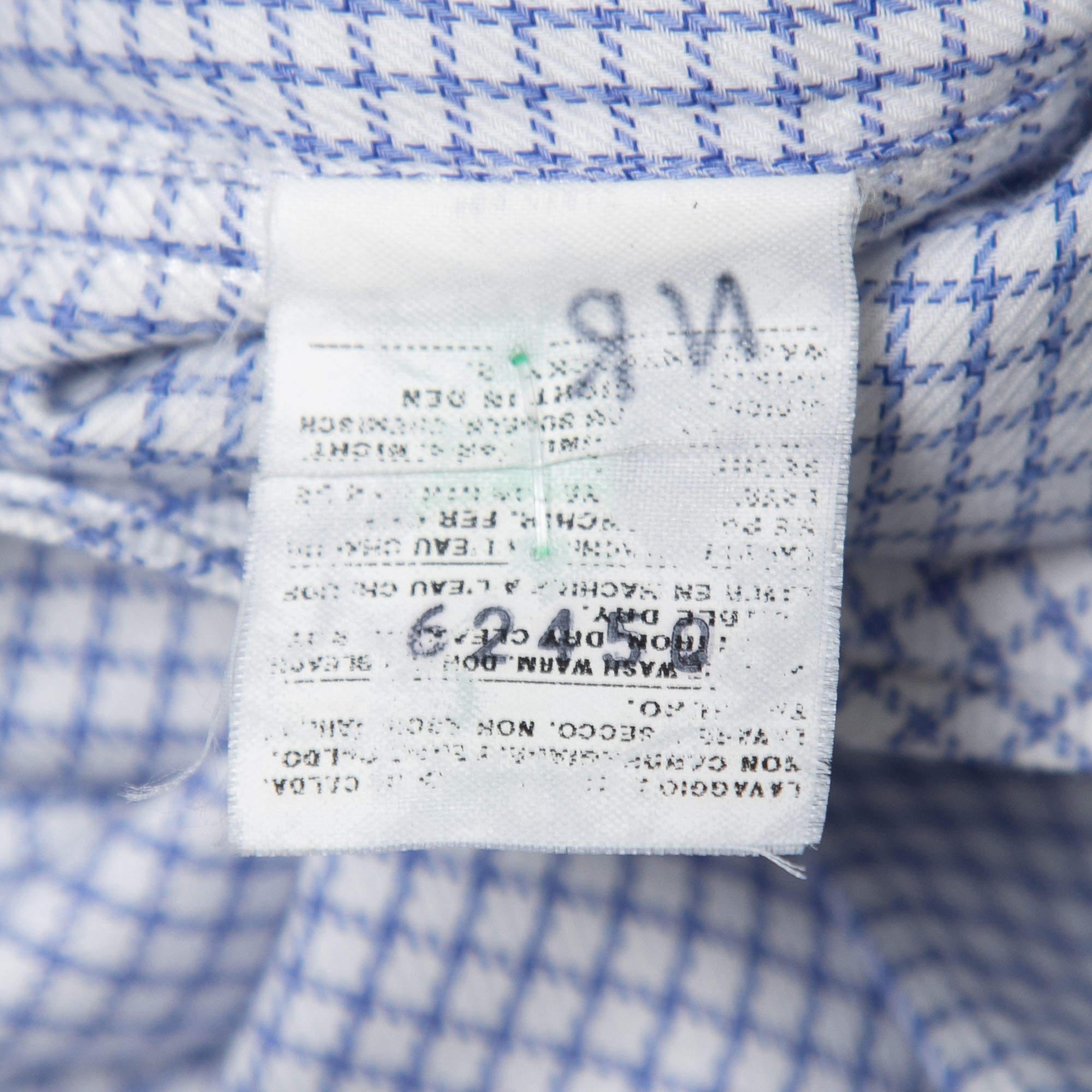 Armani Collezioni Blue Checked Cotton Button Front Full Sleeve Shirt M For Sale 1