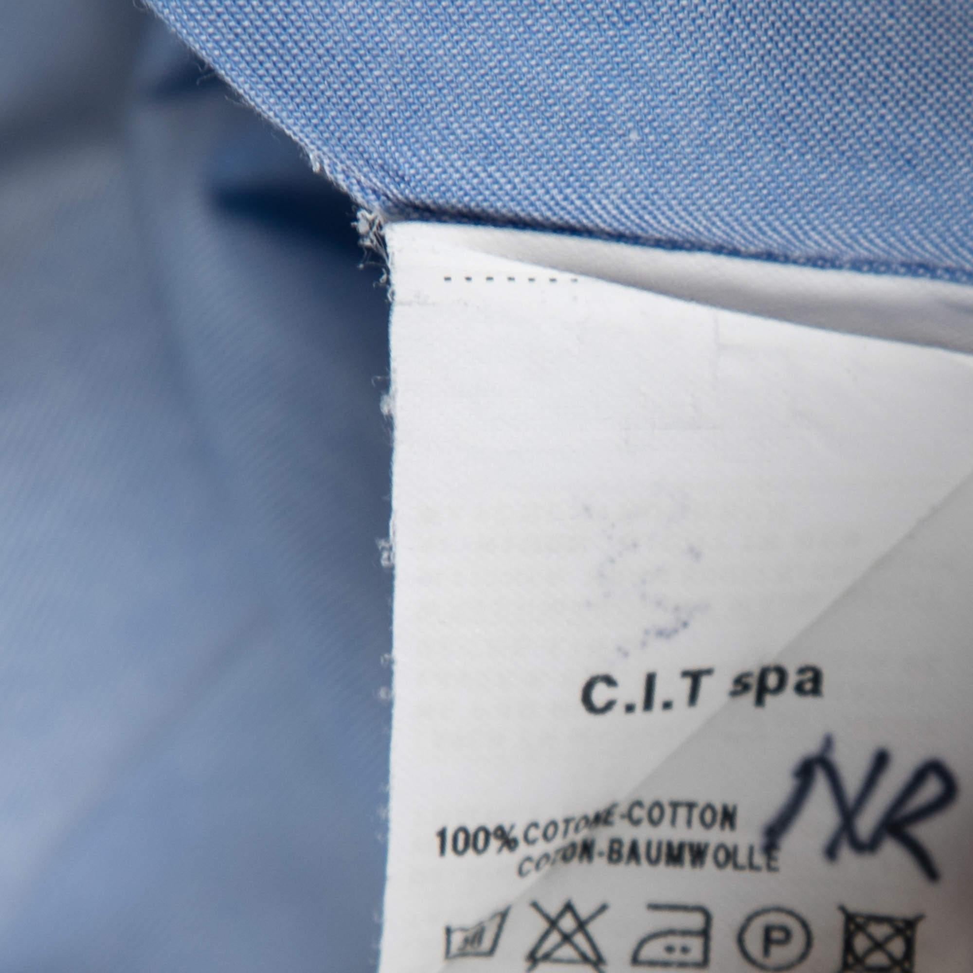 Uomo Armani Collezioni Camicia a maniche intere in cotone blu M. in vendita