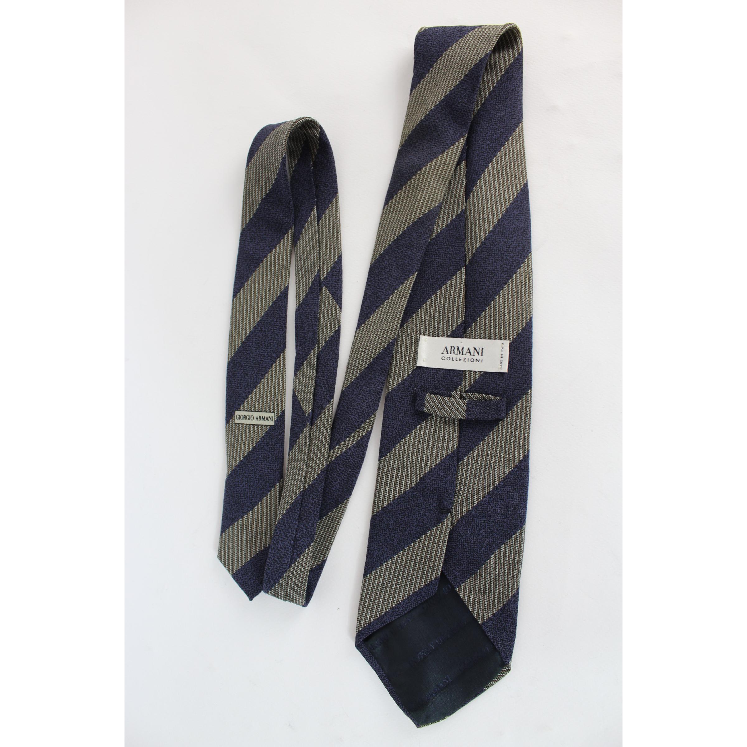 Black Armani Collezioni Blue Gray Silk Pinstripe Classic Tie 90s