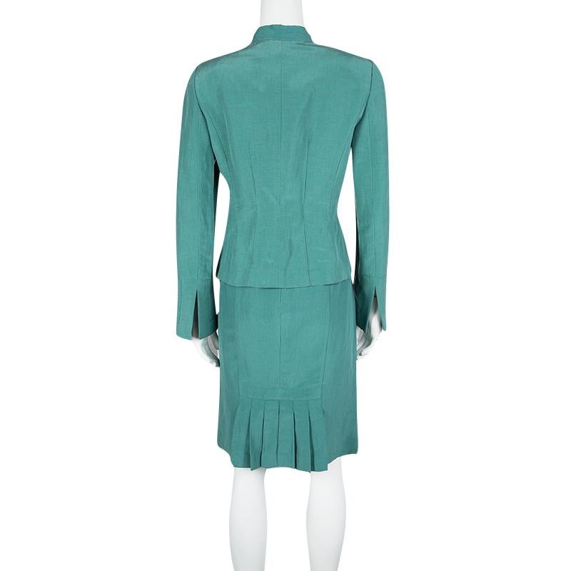 Women's Armani Collezioni Blue Silk Linen Blazer and Pencil Skirt Set M