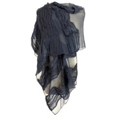 Vintage Armani Collezioni Blue Silk Transparent Drapes Evening Scarf 