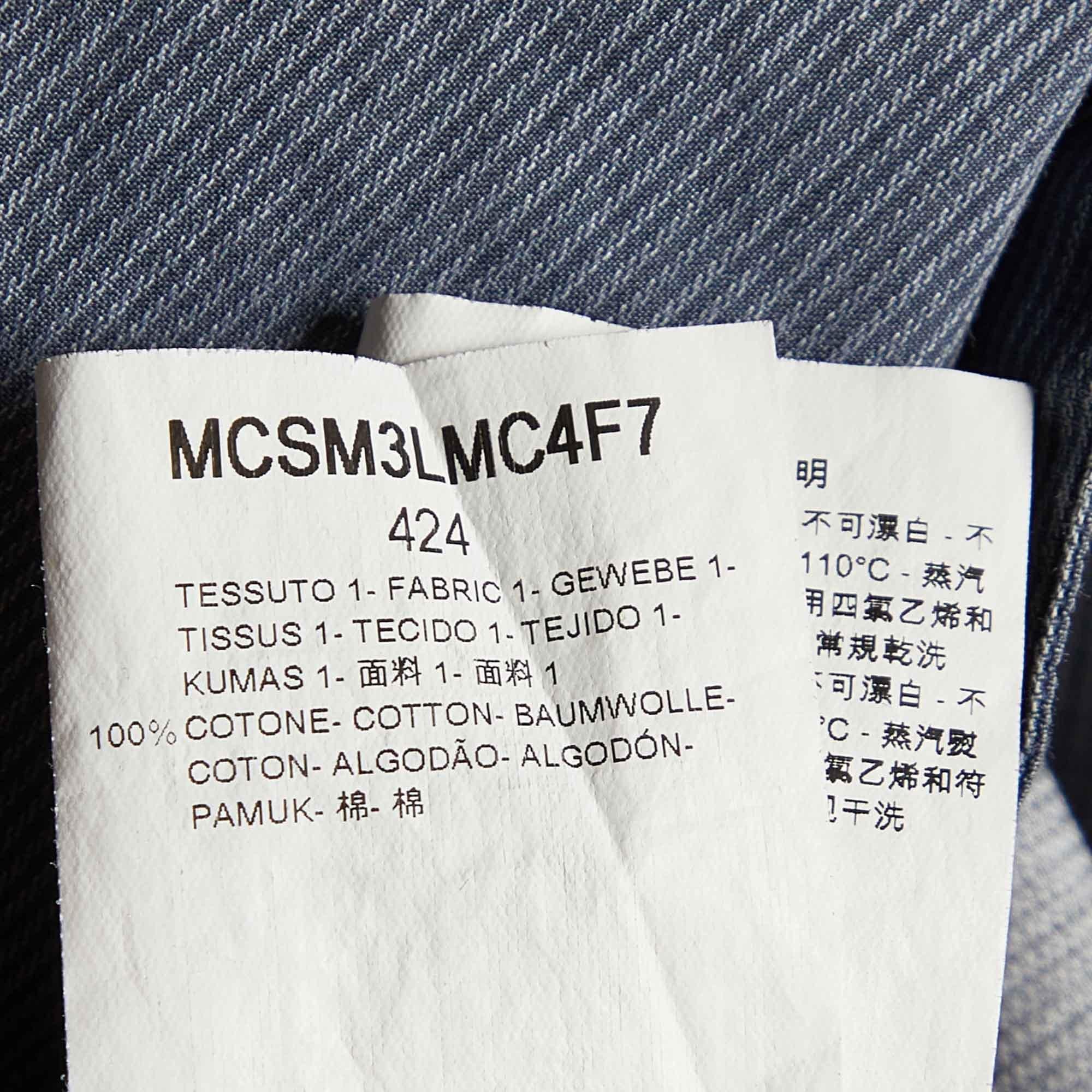 Uomo Armani Collezioni Camicia a maniche lunghe in cotone blu a righe XL in vendita