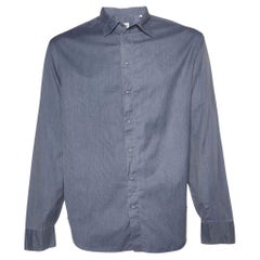 Armani Collezioni Blue Striped Cotton Long Sleeve Shirt XL