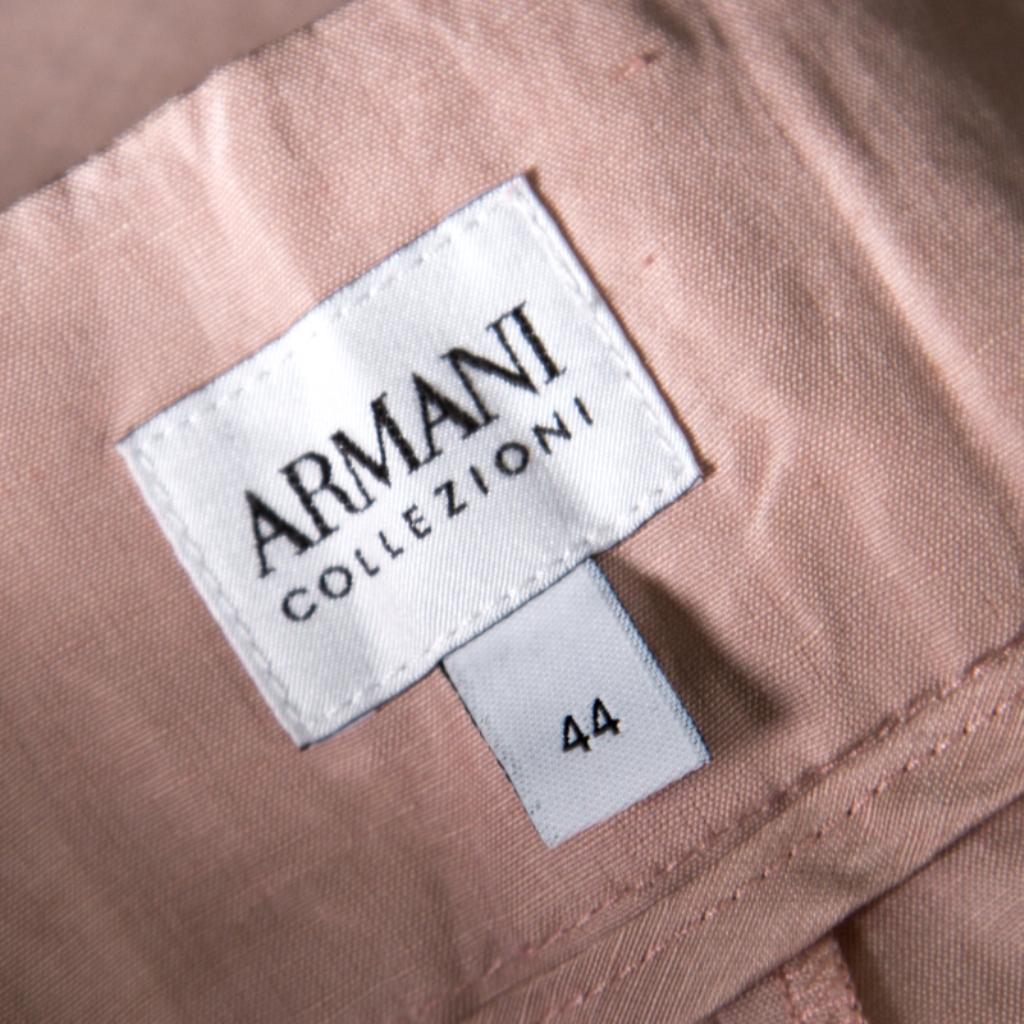 Beige Armani Collezioni Blush Pink Linen High Waist Wide Leg Pants M