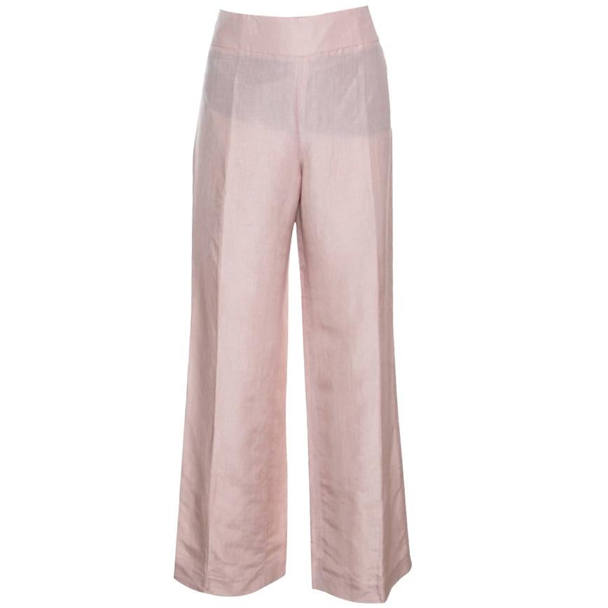 Armani Collezioni Blush Pink Linen High Waist Wide Leg Pants M