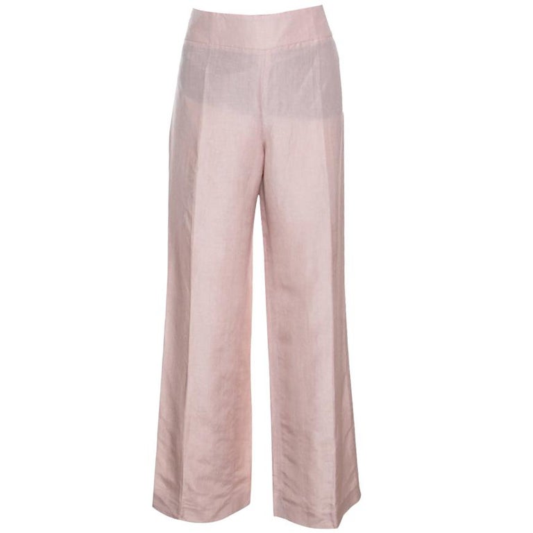 Armani Collezioni Blush Pink Linen High Waist Wide Leg Pants M For Sale ...
