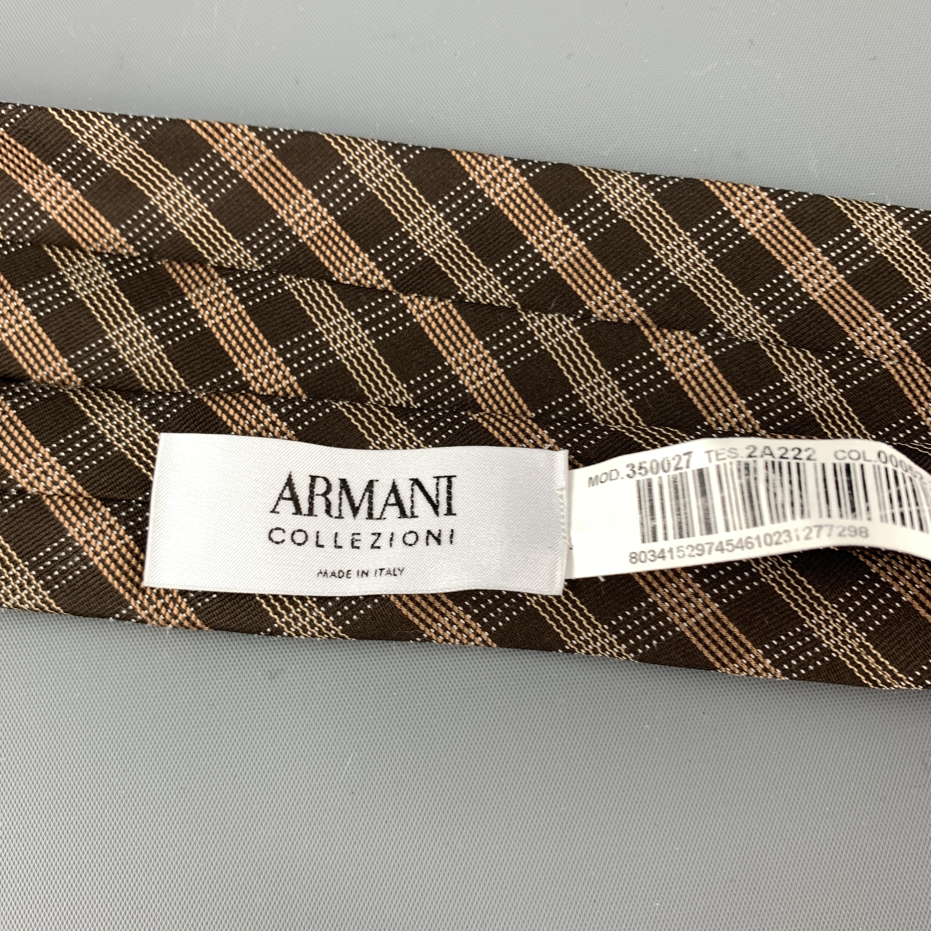 ARMANI COLLEZIONI Brown Plaid Silk Skinny Tie In Excellent Condition In San Francisco, CA