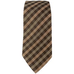 ARMANI COLLEZIONI Brown Plaid Silk Skinny Tie