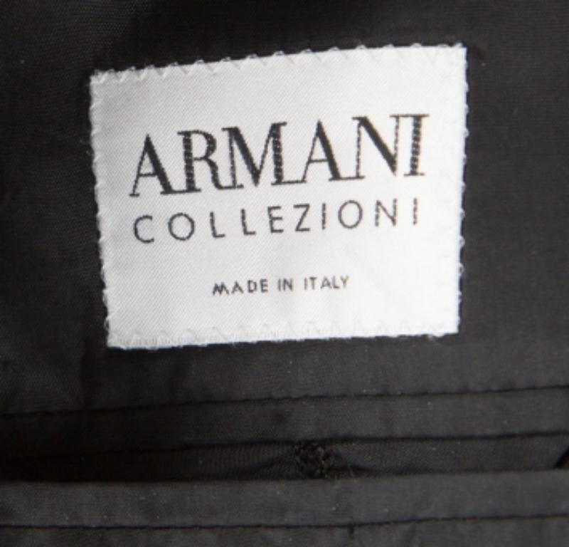 Armani Collezioni Anthrazitgrauer Blazer aus Wolle mit drei Knöpfen und Fischgrätenmuster XL (Schwarz) im Angebot