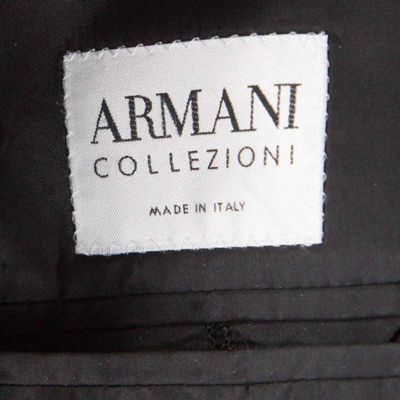Men's Armani Collezioni Charcoal Grey Herringbone Wool Three Button Blazer XL For Sale