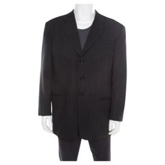 Armani Collezioni Charcoal Grey Herringbone Wool Three Button Blazer XL