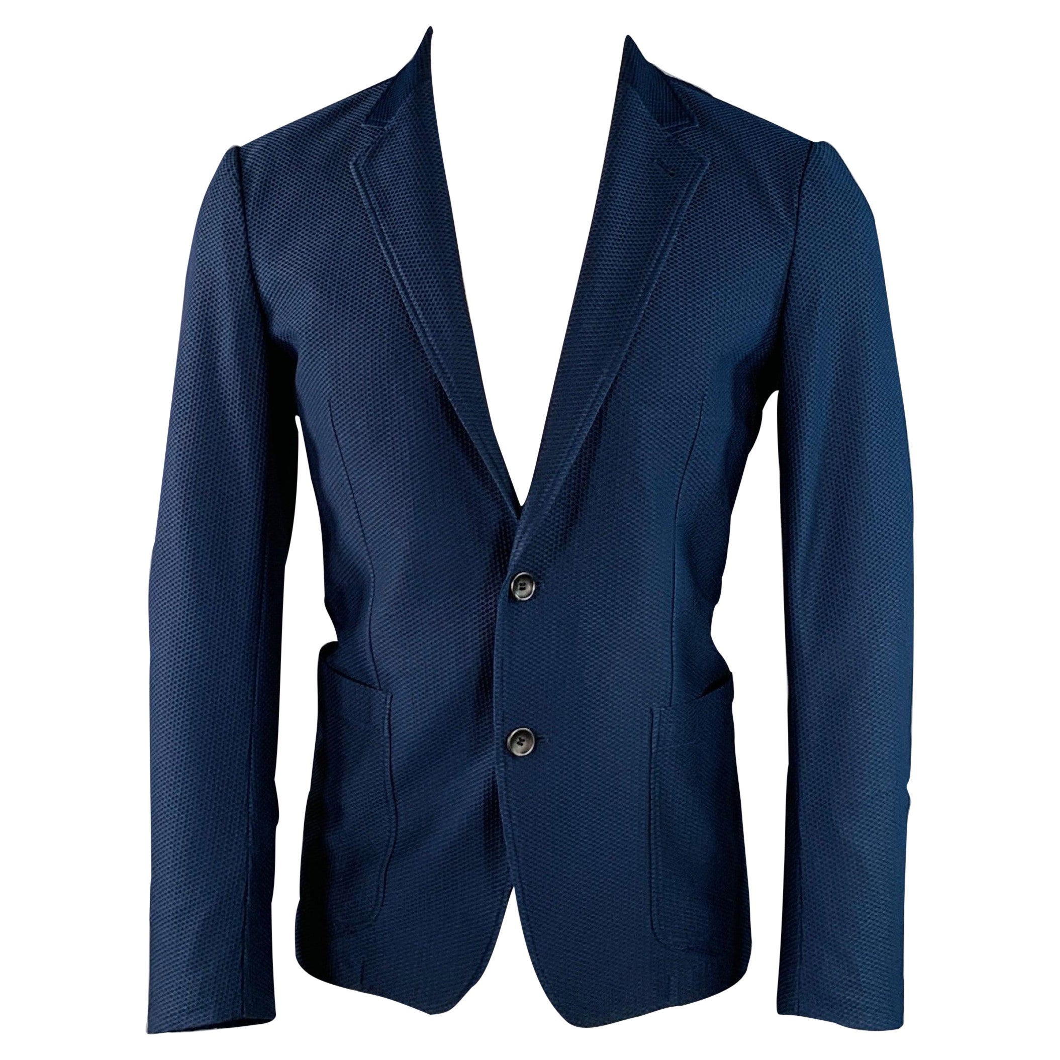 ARMANI COLLEZIONI Brustumfang 40 Marinefarbener strukturierter Sportmantel aus Polyestermischung