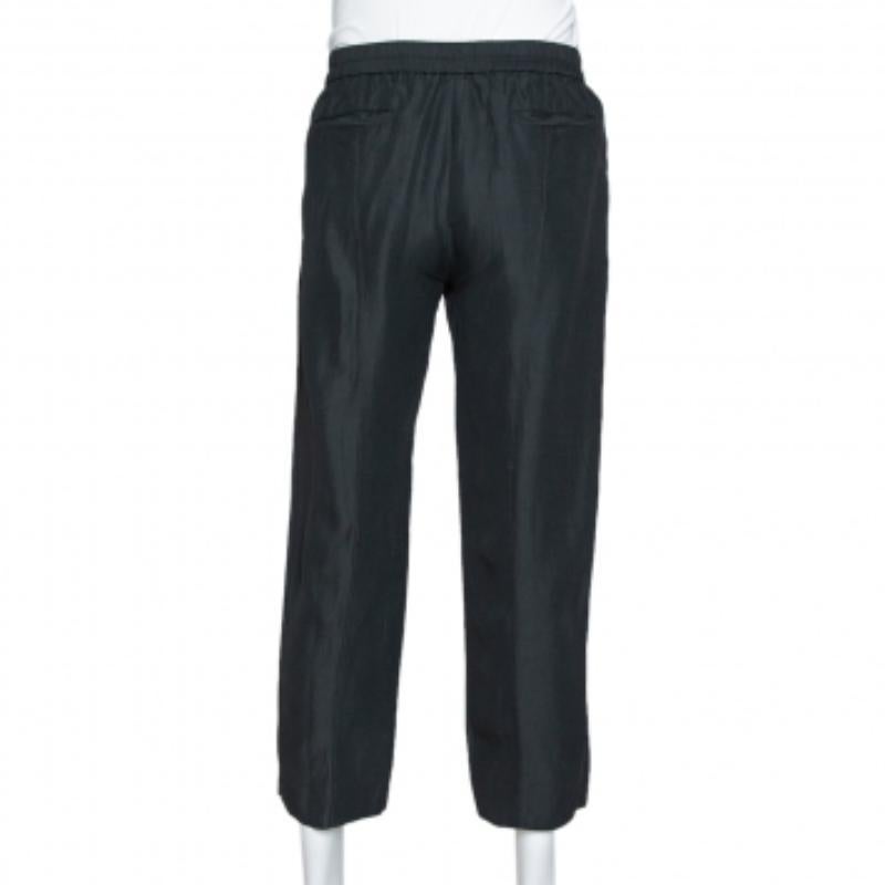 Armani Collezioni Dunkelgrüne Hose aus Leinenmischung mit elastischer Taille XL Herren im Angebot