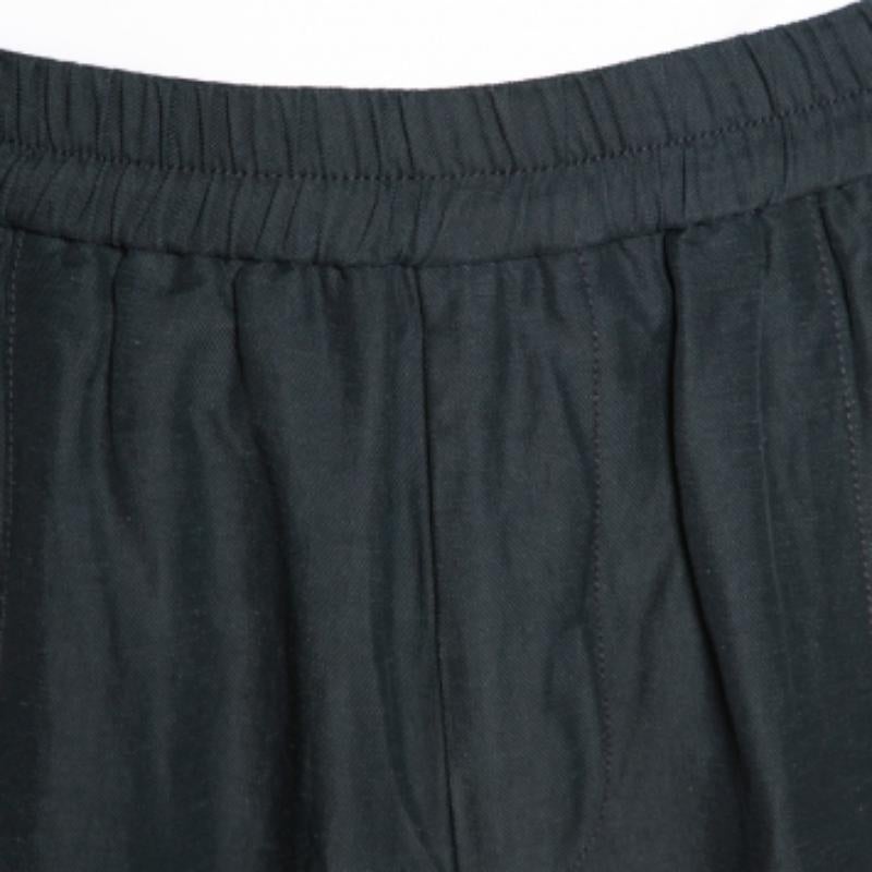 Armani Collezioni Dunkelgrüne Hose aus Leinenmischung mit elastischer Taille XL im Angebot 1