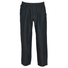 Armani Collezioni Dark Green Linen Blend Elasticized Waist Trouser XL
