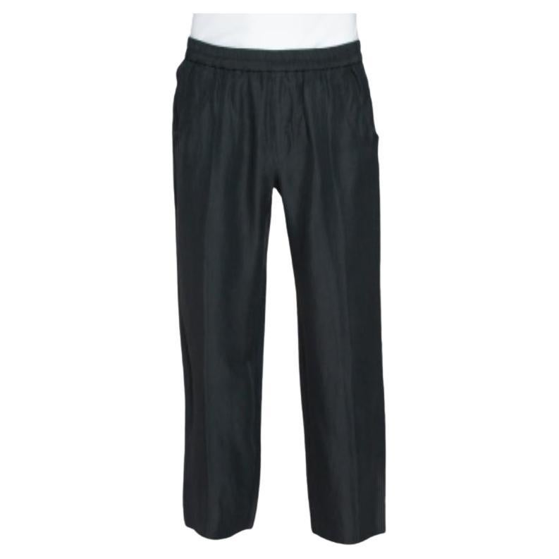 Armani Collezioni Dunkelgrüne Hose aus Leinenmischung mit elastischer Taille XL im Angebot