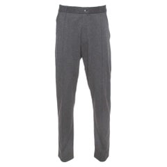 Armani Collezioni Dark Grey Knit Striped Pattern Tapered Trousers 3XL
