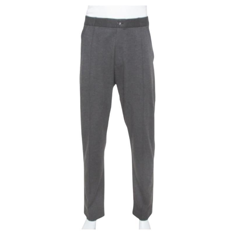 Armani Collezioni Dark Grey Knit Striped Pattern Tapered Trousers 3XL For Sale