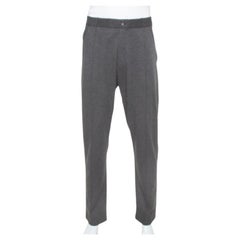 Armani Collezioni Dark Grey Knit Striped Pattern Tapered Trousers 3XL
