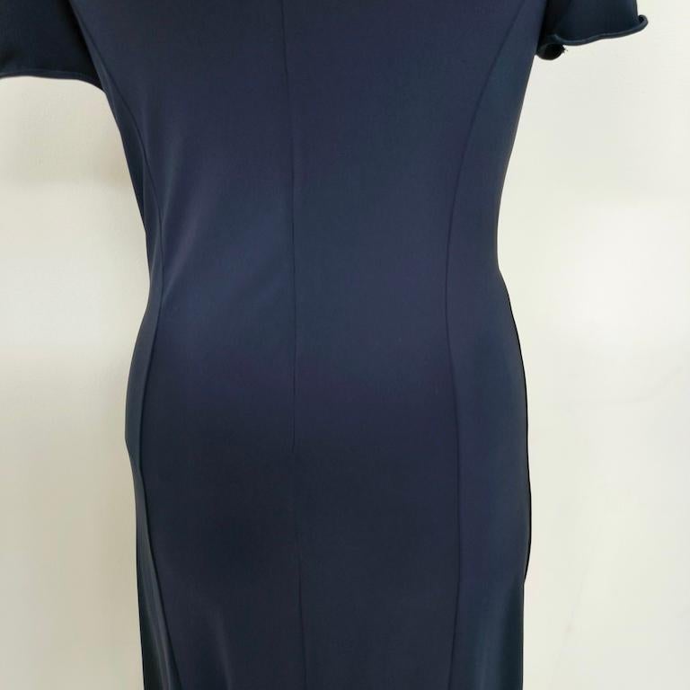 Armani Collezioni Draped Navy Jersey Midi Cocktail Dress – IT 44 For Sale 7