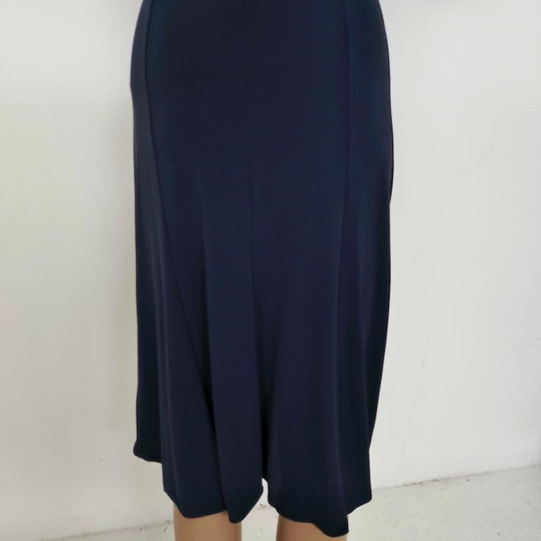 Armani Collezioni Draped Navy Jersey Midi Cocktail Dress – IT 44 For Sale 8