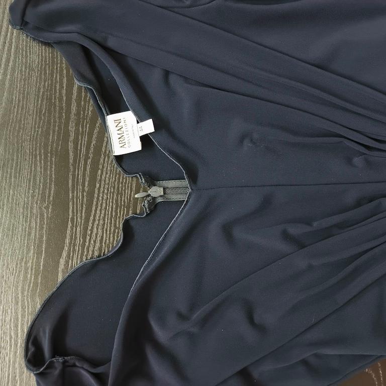 Armani Collezioni Draped Navy Jersey Midi Cocktail Dress – IT 44 For Sale 9