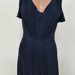 Armani Collezioni Draped Navy Jersey Midi Cocktail Dress - EN 44