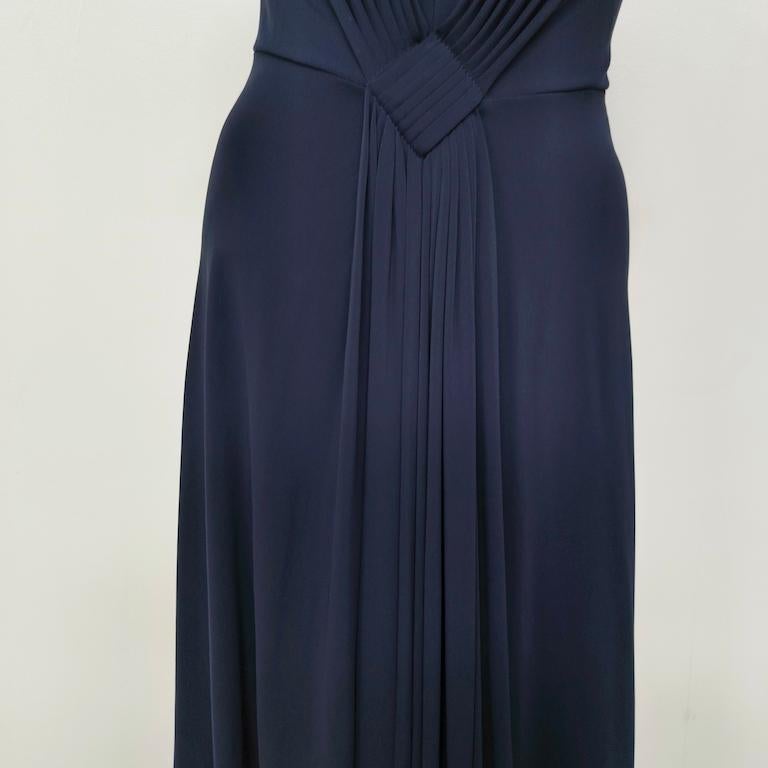 Black Armani Collezioni Draped Navy Jersey Midi Cocktail Dress – IT 44 For Sale