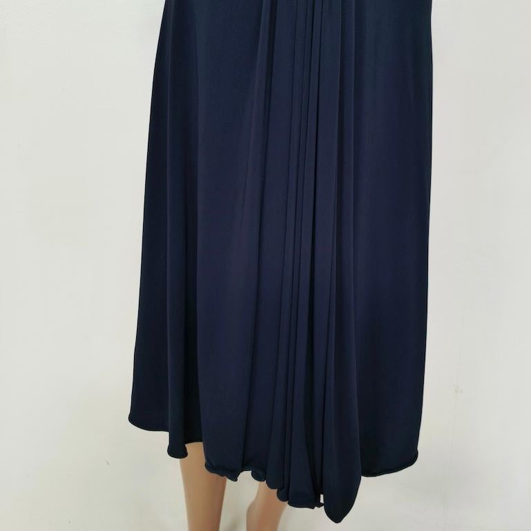Women's Armani Collezioni Draped Navy Jersey Midi Cocktail Dress – IT 44 For Sale