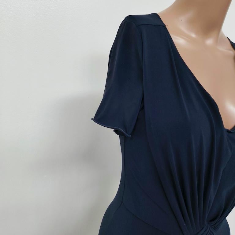 Armani Collezioni Draped Navy Jersey Midi Cocktail Dress – IT 44 For Sale 1