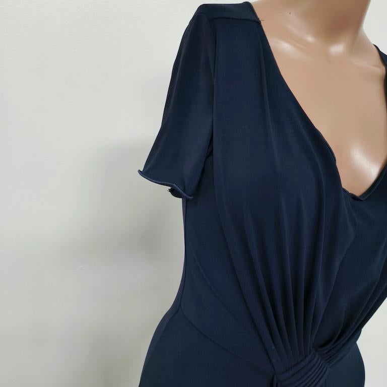 Armani Collezioni Draped Navy Jersey Midi Cocktail Dress – IT 44 For Sale 3