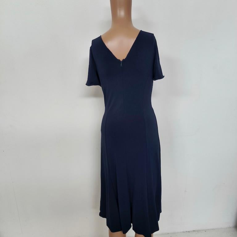 Armani Collezioni Draped Navy Jersey Midi Cocktail Dress – IT 44 For Sale 4