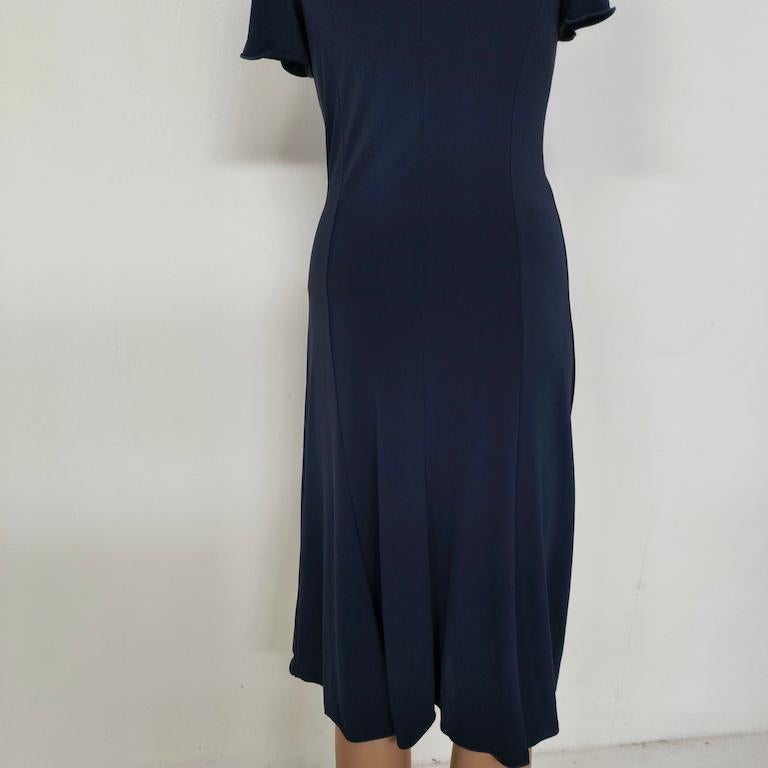 Armani Collezioni Draped Navy Jersey Midi Cocktail Dress – IT 44 For Sale 5
